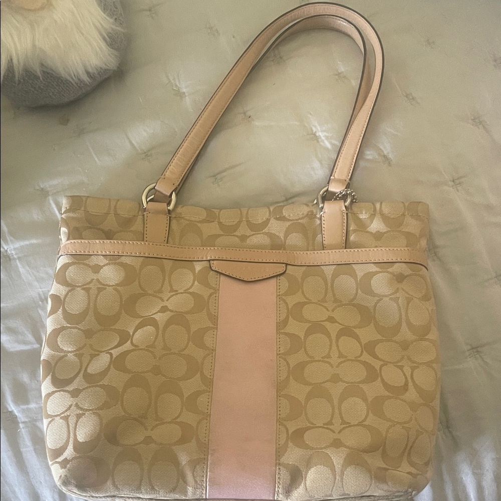 Coach Beige and Pink Signature Tote